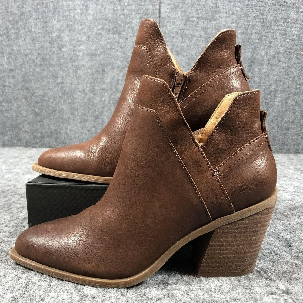 Crown Vintage‎ Ankle Booties Womens 9.5 M Brown Leather Zip Block Heel CV-STAVIE
